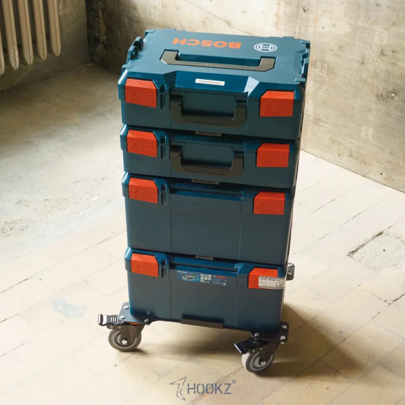 HOOKZ Rollwagen für Bosch L-Boxx | 4 mm Aluminium, 100 mm Rollen, 150 kg Tragkraft