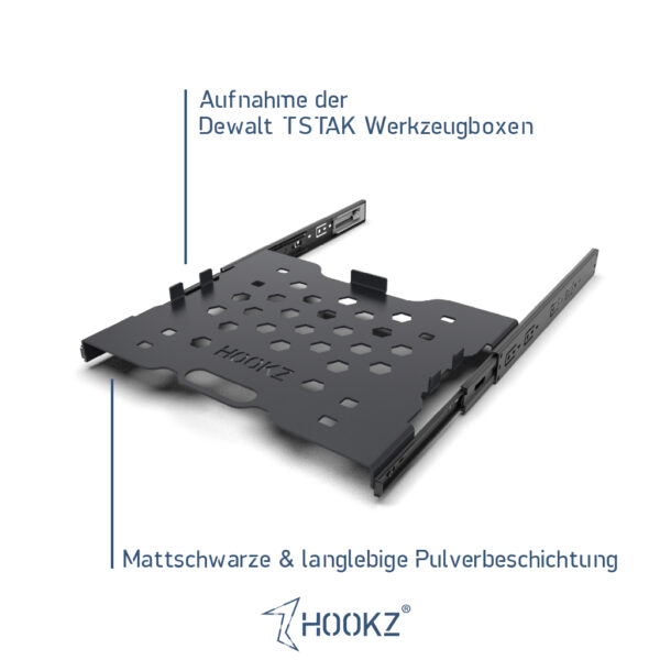 HOOKZ Vollauszug für die DeWalt TSTAK Box mit mattschwarzer Pulverbeschichtung