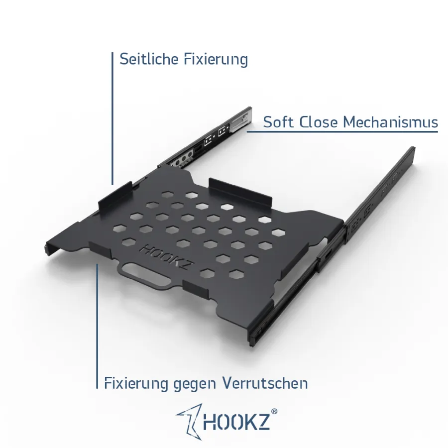Seitliche Fixierung und Soft-Close Mechanismus beim Vollauszug für die Eurobox