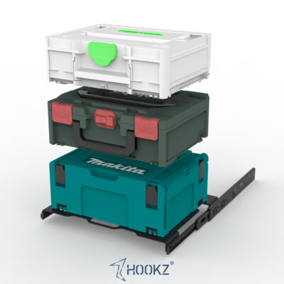 Stapel mit Makita Makpac, Metabo Metabox und Tanos Systainer