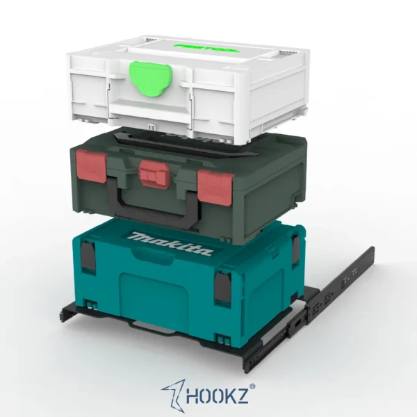 Stapel mit Makita Makpac, Metabo Metabox und Tanos Systainer