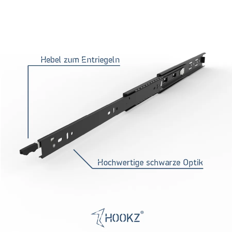 Teleskopschienen mit Hinweis auf Belastbarkeit
